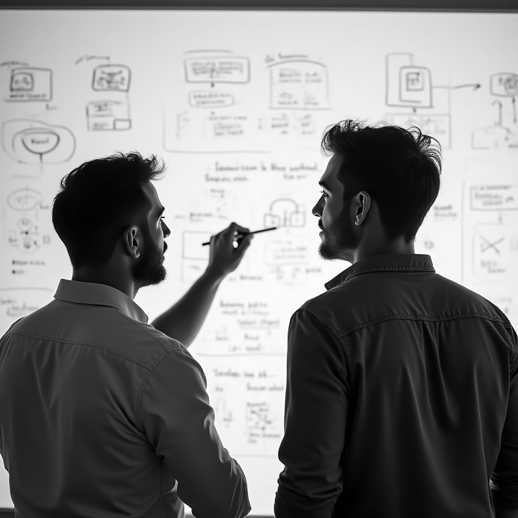 Şirket kurucularının bir proje üzerinde beyin fırtınası yaptığı an.