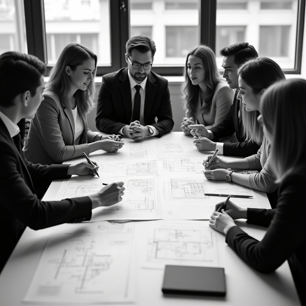 Stratejik planlama toplantısı yapan bir grup profesyonel.